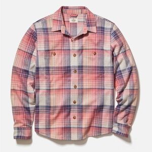 Marine Layer Pacifica Stretch Twill Pink Blue Plaid Button-Up Shirt XL